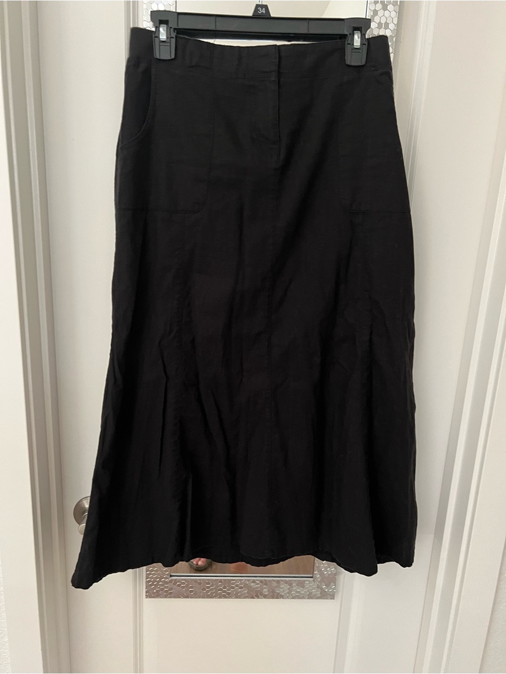 Black A-Line Linen Cotton Blend Maxi Skirt - Classic Women's Skirt
